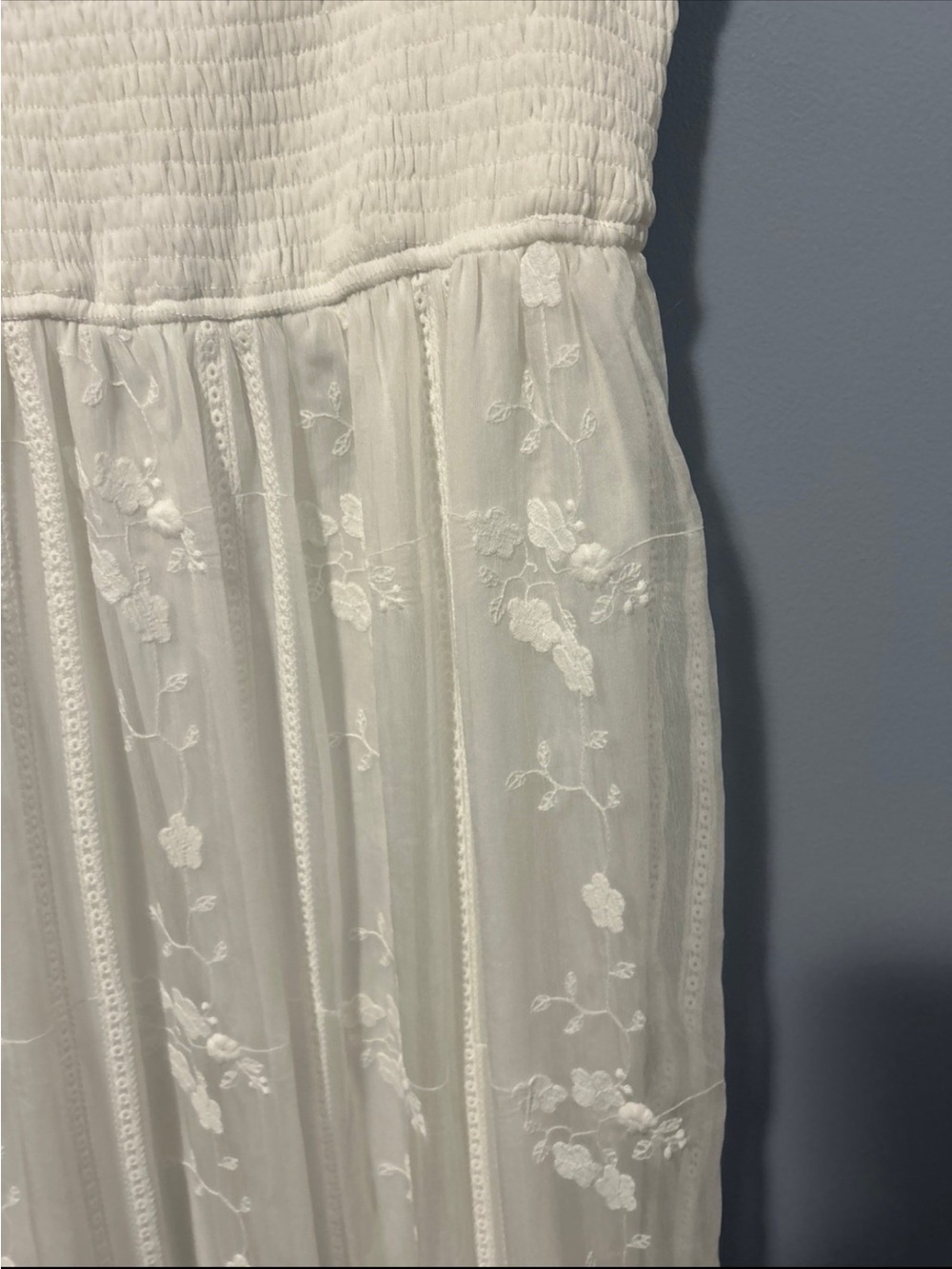 Aeom White Smocked Bodice Floral Embroidered Maxi Dress (NEW) - Picture 5 of 10